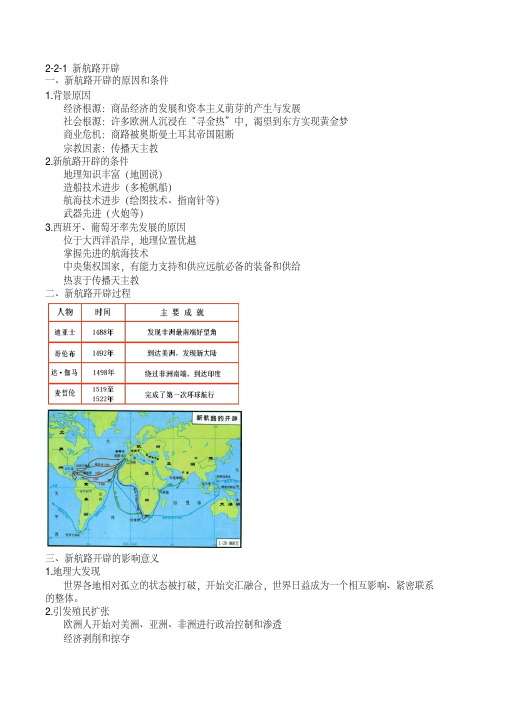 高中历史人教版(必修二经济史)第5课开辟新航路知识归纳总结