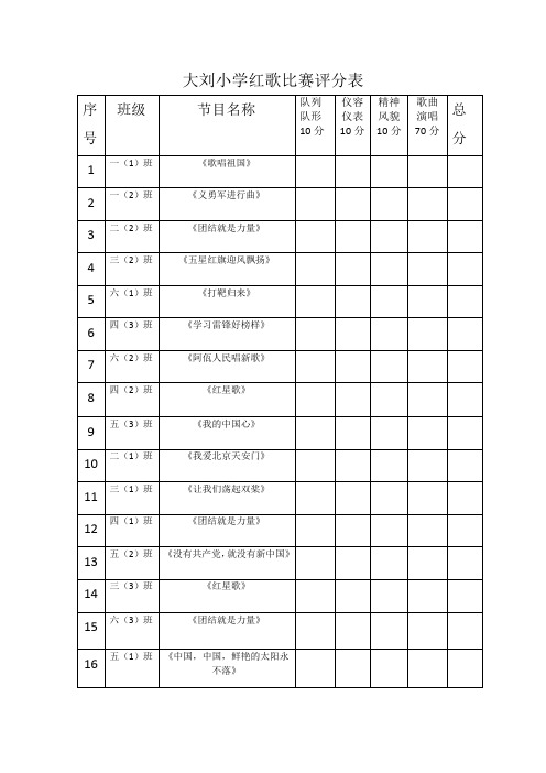 小学生红歌比赛评分表