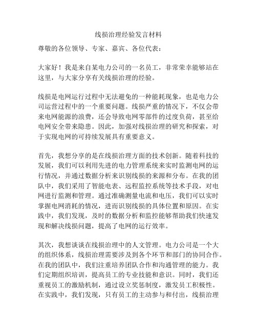 线损治理经验发言材料