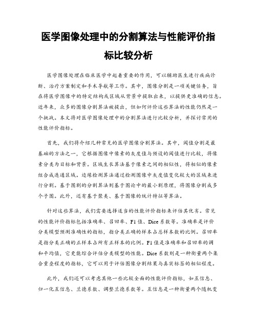 医学图像处理中的分割算法与性能评价指标比较分析