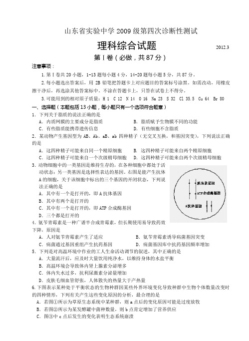 山东实验中学届3月份高三第四次诊断性检测(理综)教案资料