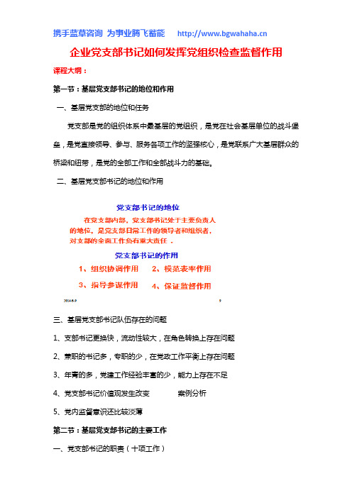 《企业党支部书记如何发挥党组织检查监督作用》