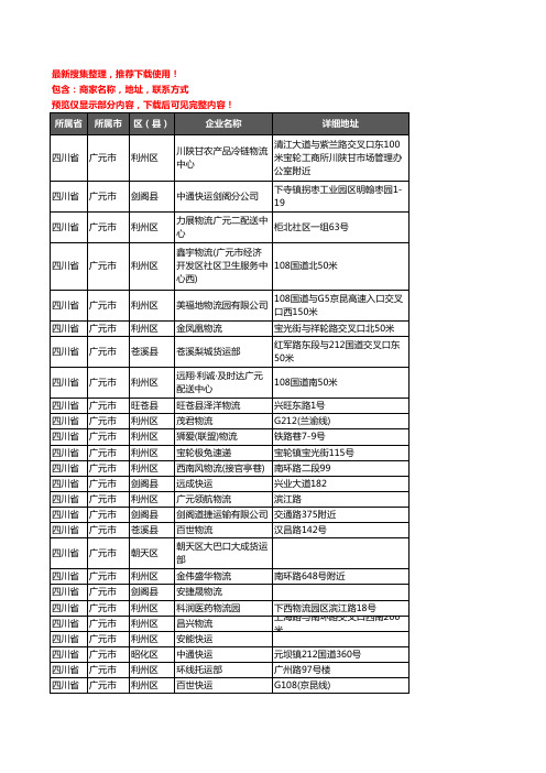 新版四川省广元市货运企业公司商家户名录单联系方式地址大全166家