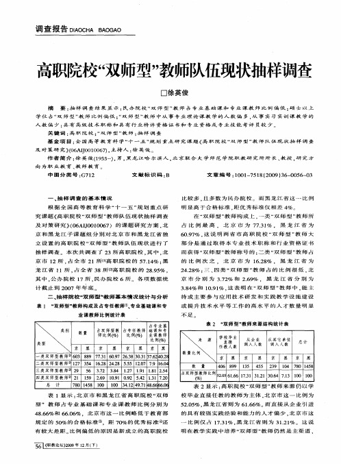 高职院校“双师型”教师队伍现状抽样调查