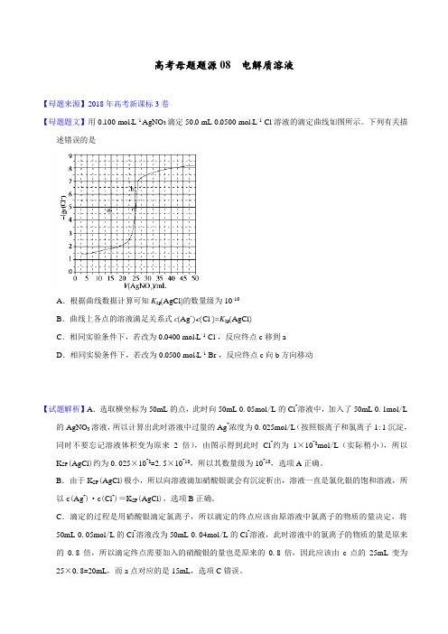 专题08 电解质溶液-2018年高考化学母题题源系列(原卷版)