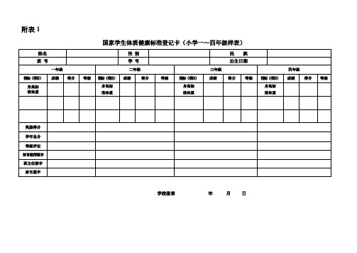 学生体质健康标准登记卡