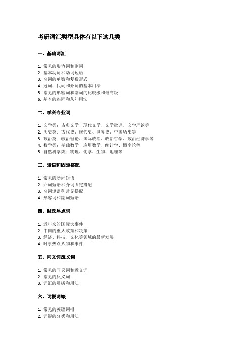 考研常考高频词汇类型具体包含有以下这几种类型