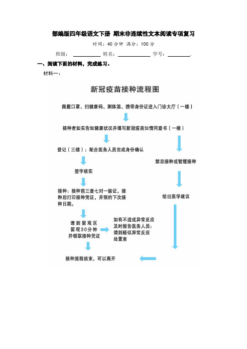 人教部编版四年级语文下册期末非连续性文本阅读专项复习【含答案】