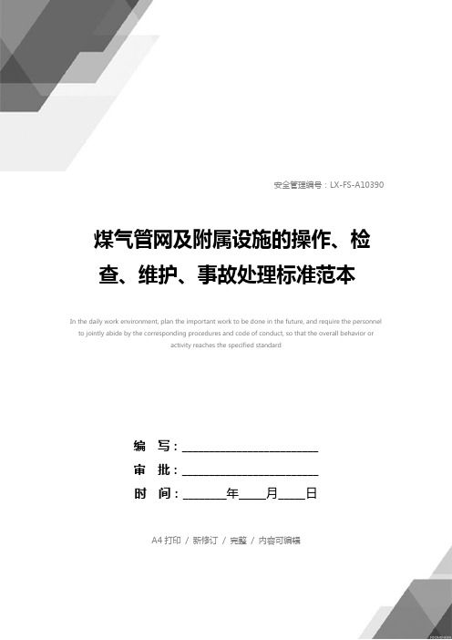 煤气管网及附属设施的操作、检查、维护、事故处理标准范本