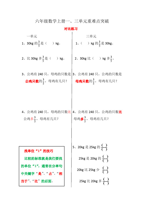 人教版六年级数学上册一、三单元重难点突破。提分秘籍。