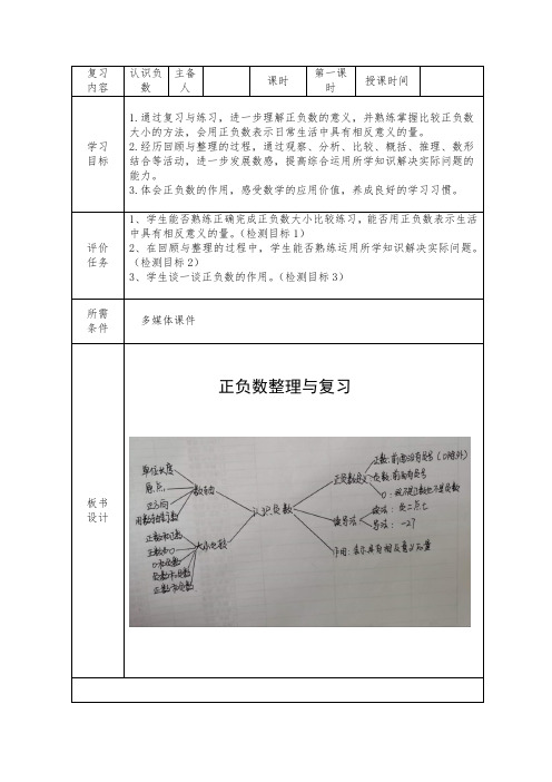 《正负数整理与复习》优秀教案