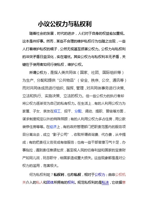 小议公权力与私权利