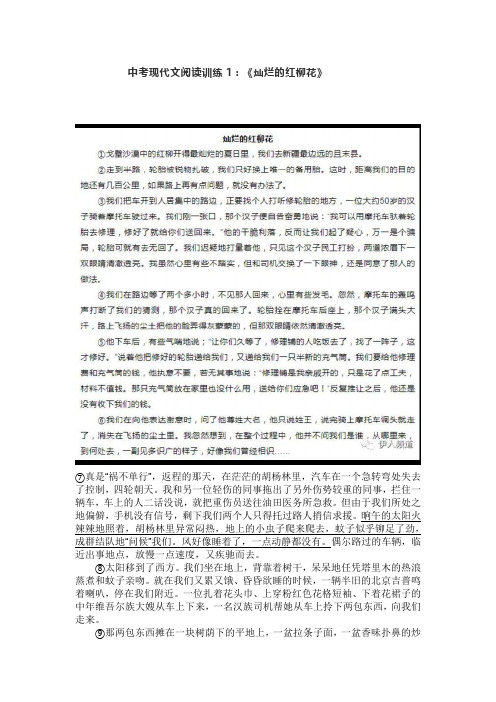 1.中考现代文阅读训练10篇含答案