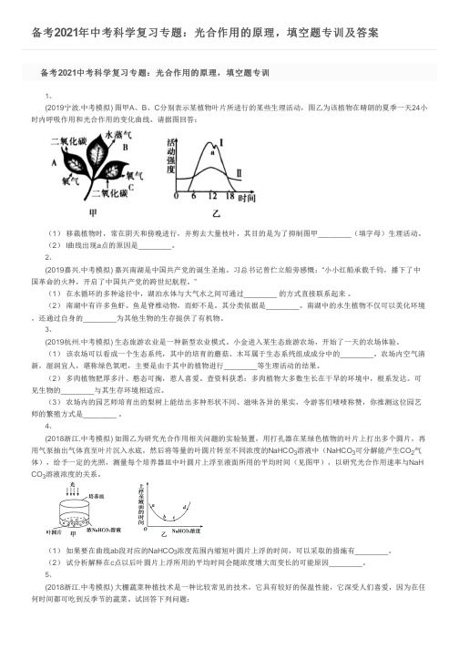 备考2021年中考科学复习专题：光合作用的原理,填空题专训及答案