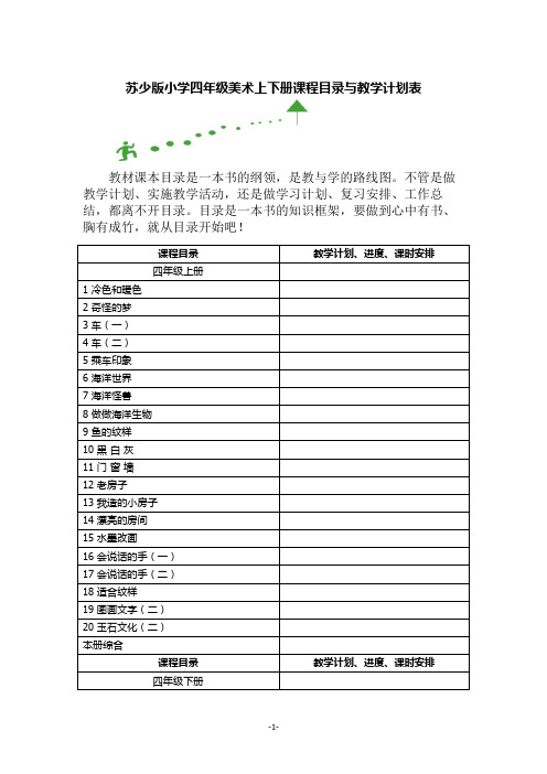 苏少版四年级美术上下册课程目录与教学计划表