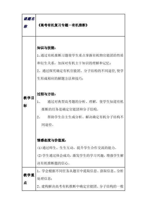 高三化学二轮复习专题十三《有机物的推断与合成》教案