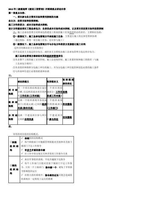 2012年二级建造师各科复习重点资料总结