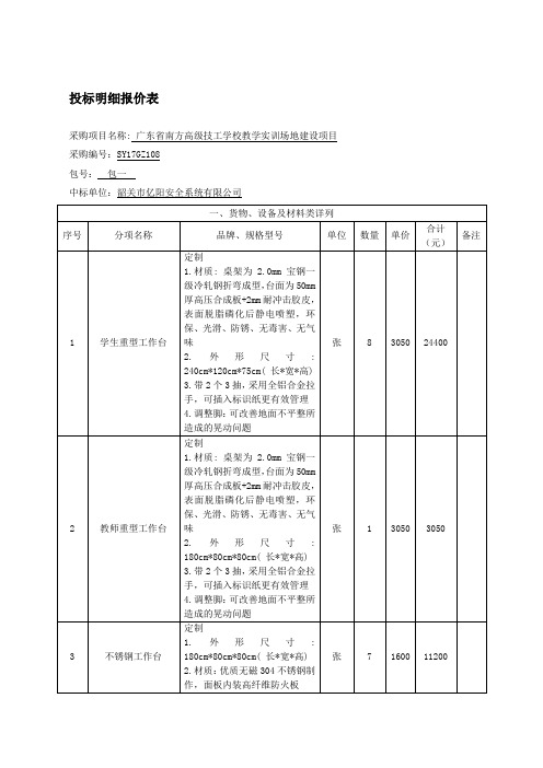 投标明细报价表