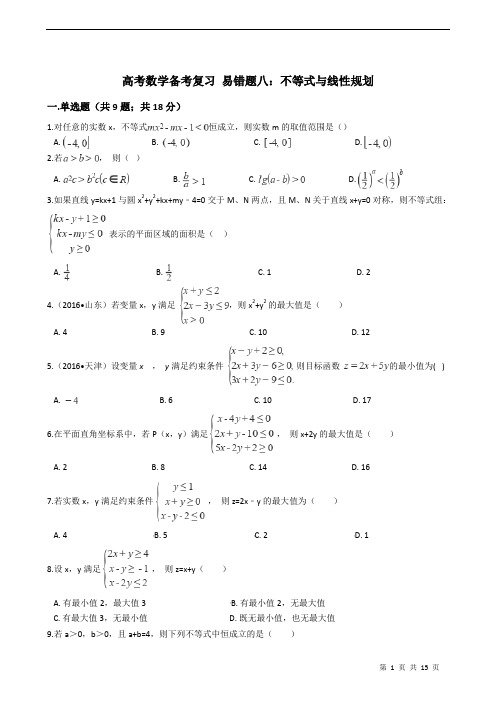 高考数学备考复习 易错题八：不等式与线性规划