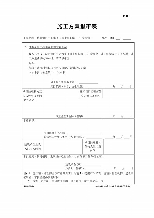 水压试验冲洗方案报审表模板