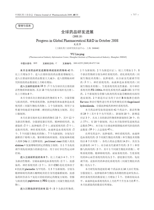 全球药品研发进展(2008.10)