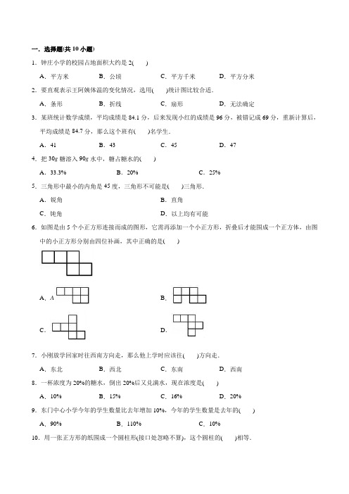 人教版数学小升初考试试题(含答案)