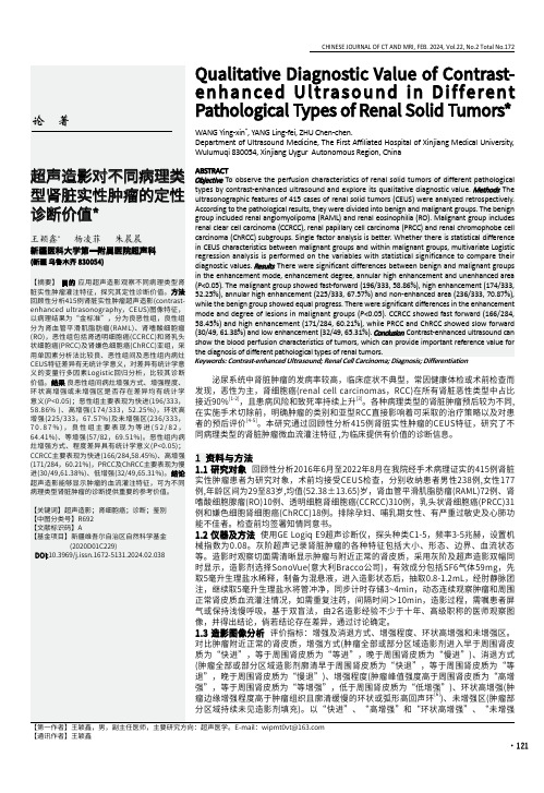 超声造影对不同病理类型肾脏实性肿瘤的定性诊断价值