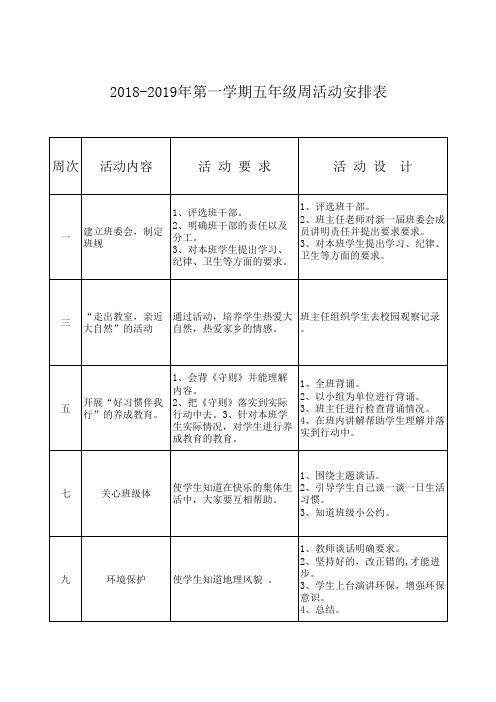 五年级班级活动计划表