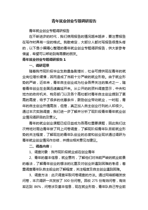 青年就业创业专题调研报告