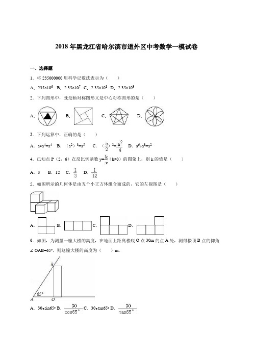 最新-哈尔滨市道外区2018届中考数学一模试卷含答案解析 精品