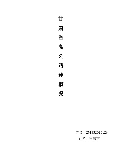 甘肃省高速公路发展状况调查与发展展望