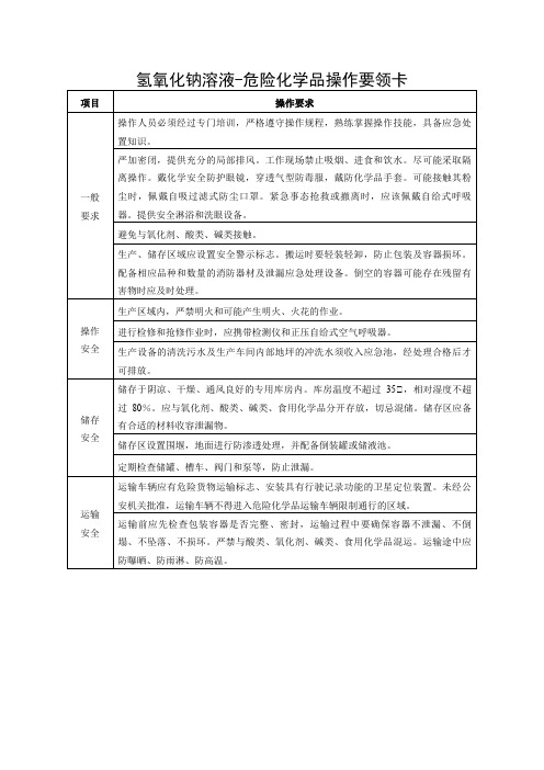 氢氧化钠溶液-危险化学品操作要领卡