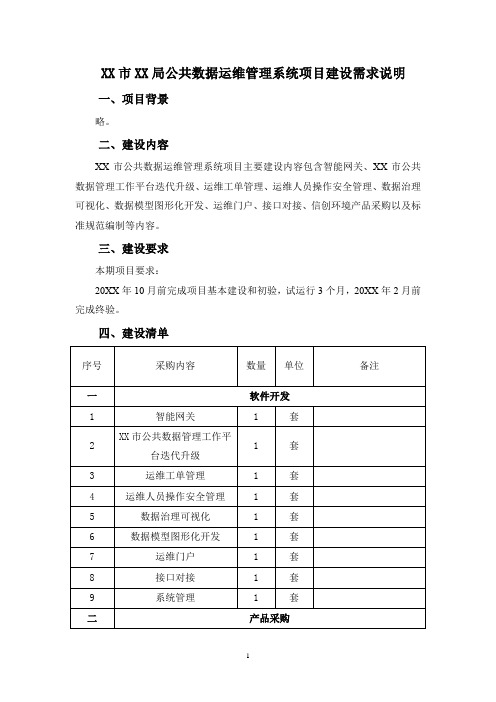 XX市XX局公共数据运维管理系统项目建设需求说明 