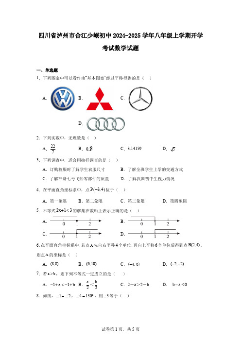 四川省泸州市合江少岷初中2024-2025学年八年级上学期开学考试数学试题