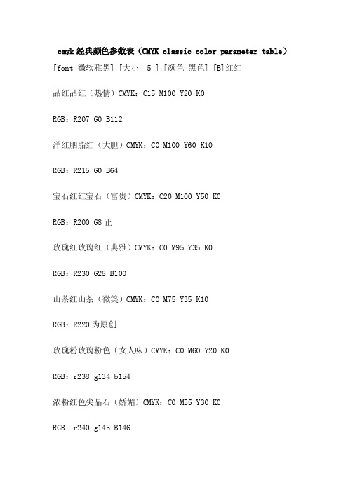 cmyk经典颜色参数表（CMYKclassiccolorparametertable）