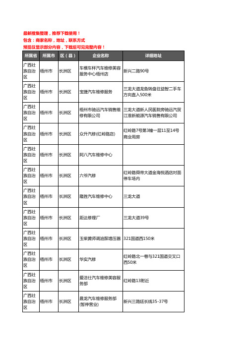 新版广西壮族自治区梧州市长洲区汽车维修企业公司商家户名录单联系方式地址大全79家