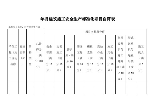 项目度自评表总表项分表