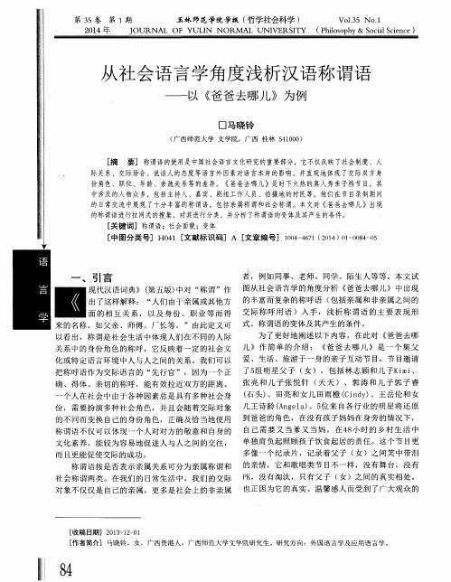 从社会语言学角度浅析汉语称谓语——以《爸爸去哪儿》为例