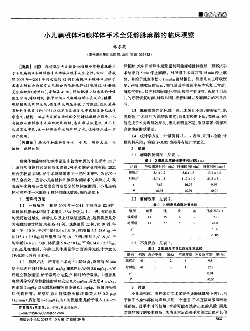 小儿扁桃体和腺样体手术全凭静脉麻醉的临床观察