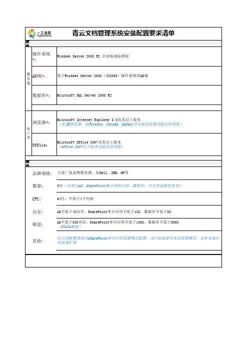 文档管理系统安装配置要求清单