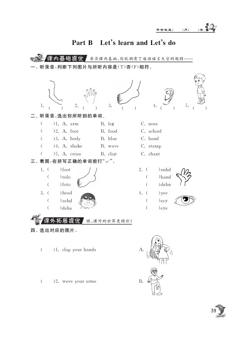 三年级上册英语试题-随堂练习Unit3 Look at me·PartB Lets learn and Lets do丨人教PEP 含答案