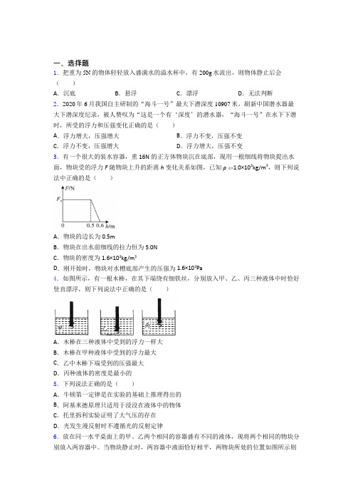 (易错题)人教版初中八年级物理下册第十章《浮力》检测卷(包含答案解析)(1)