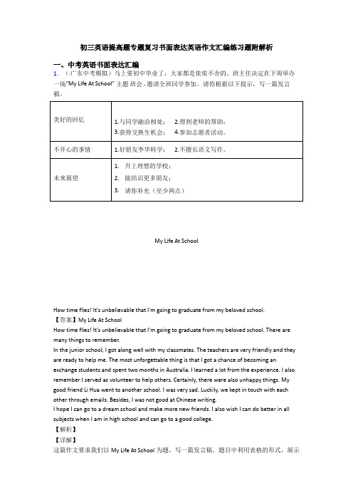 初三英语提高题专题复习书面表达英语作文汇编练习题附解析