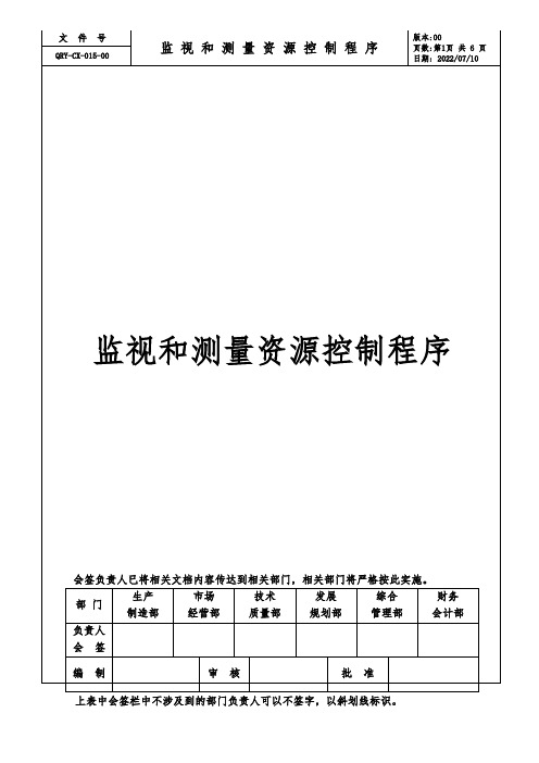 监视和测量资源控制程序