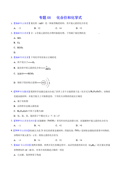 化合价与化学式-中考真题化学真题分类汇编