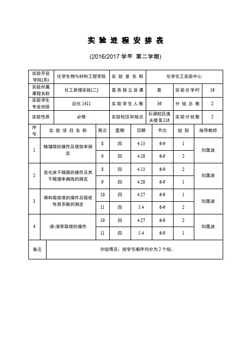 实验进程安排表