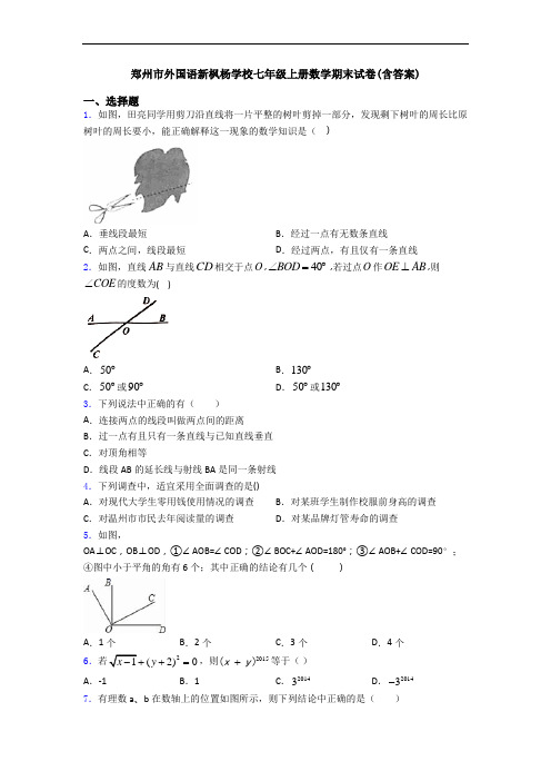 郑州市外国语新枫杨学校七年级上册数学期末试卷(含答案)