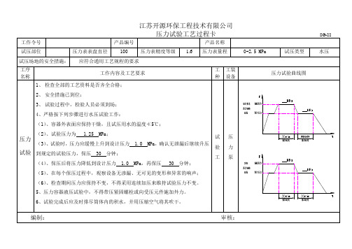 压力试验工艺过程卡