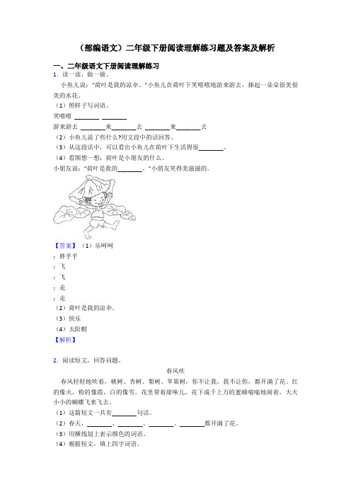 二年级(部编语文)二年级下册阅读理解练习题及答案及解析