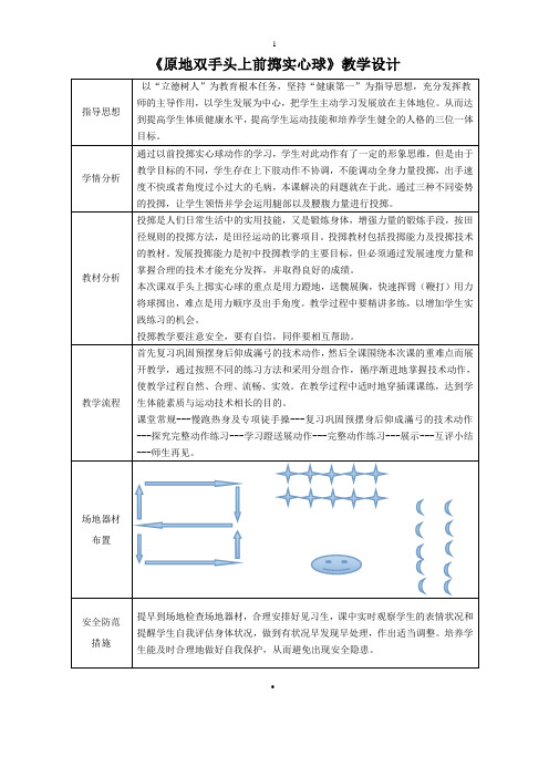 人教版初中《体育与健康》七年级全一册《原地双手头上前掷实心球》教学设计